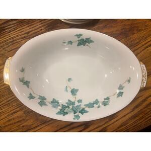 Sango Caprice serving oval bowl. With green ivy and gold trim. 10 1/2” EXCELLENT